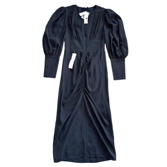 TopShop Ruched Front Jacquard Midi Dress In Black US 4 NWT - Picture 9 of 12